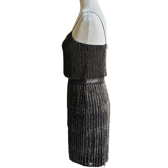 Adrianna Papell Beaded Fringe Blouson Short Dress - Picture 7 of 14